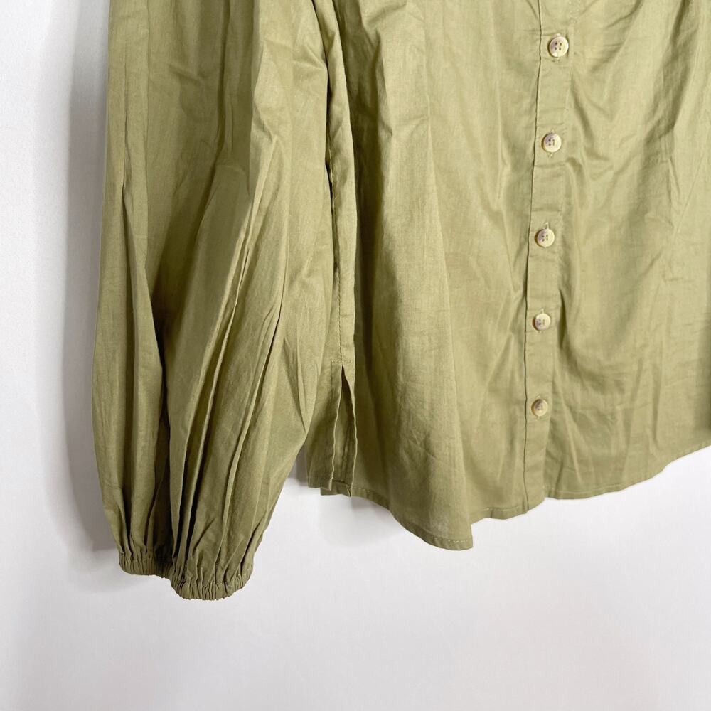 New Evereve Cleobella XS Olive Green River Blouse Puff Sleeve Button Front VNeck - Picture 7 of 14